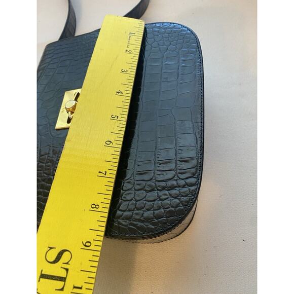 Genny Leather Shoulder Bag Black Croc Embossed Made in Italy Gold Hardware-Card - Picture 13 of 16